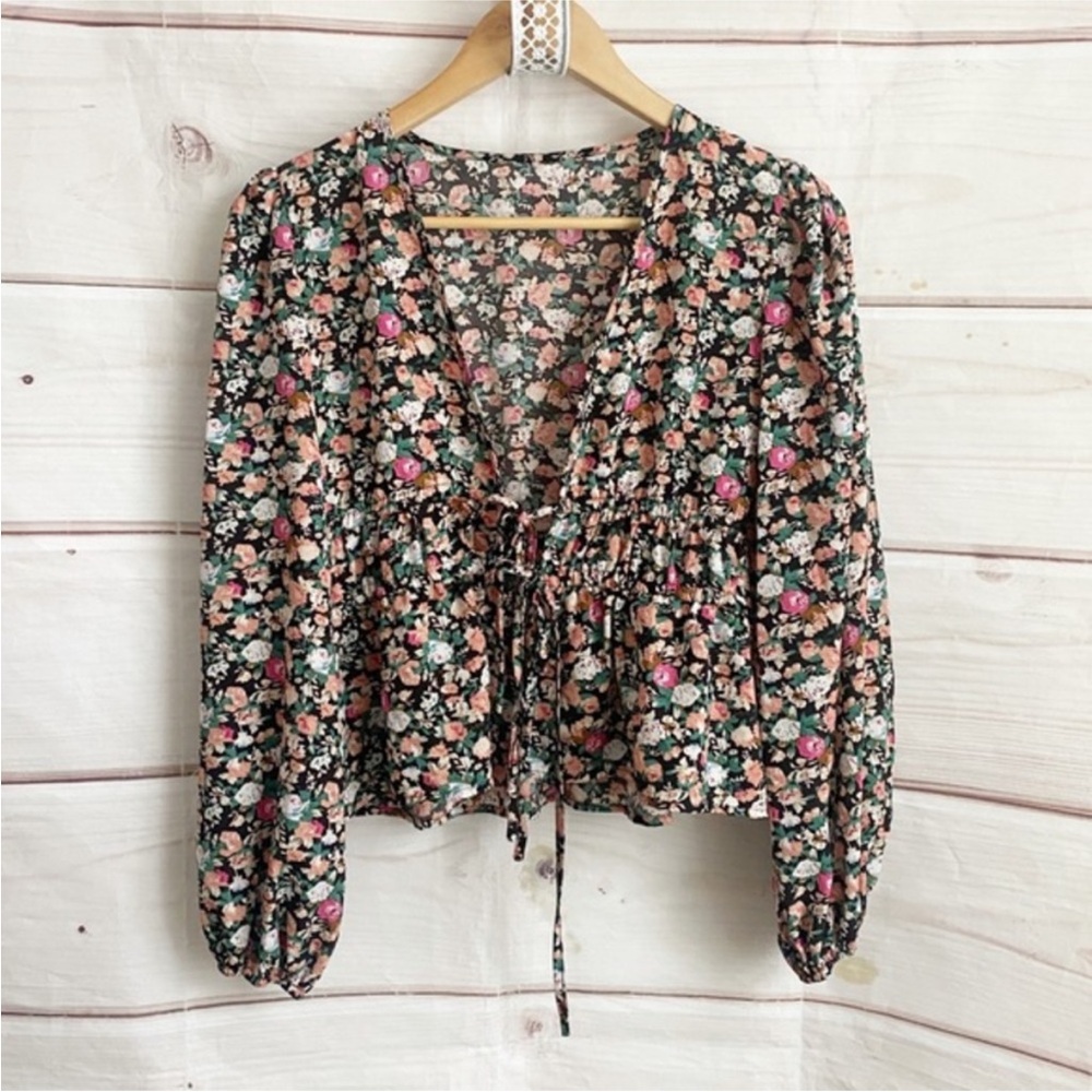 Shein floral tie front top